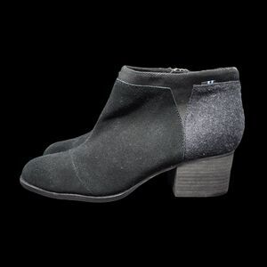 Toms Womens Booties Boots Shoes Size 8.5 Solid Black Wool Leather Ankle Zipper